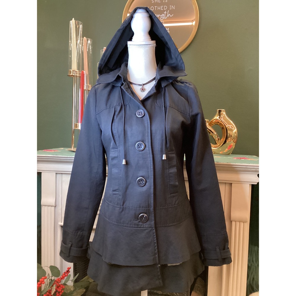 Maurice's Black Hooded‎ Ruffle Hem Jacket Womens Size S